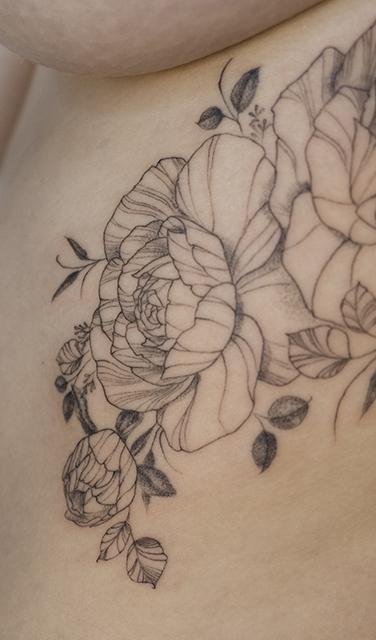 rip fineline flower tattoo with a peony from smasli ink an female tattoo artist working in salzburg austria